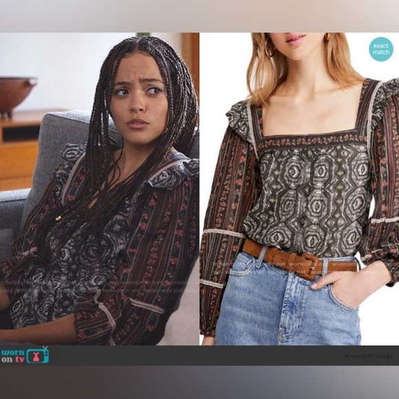 Free People Mostly Meadow Patchwork Blouse XS Boho Dark Cottage core Square Neck - Picture 1 of 11
